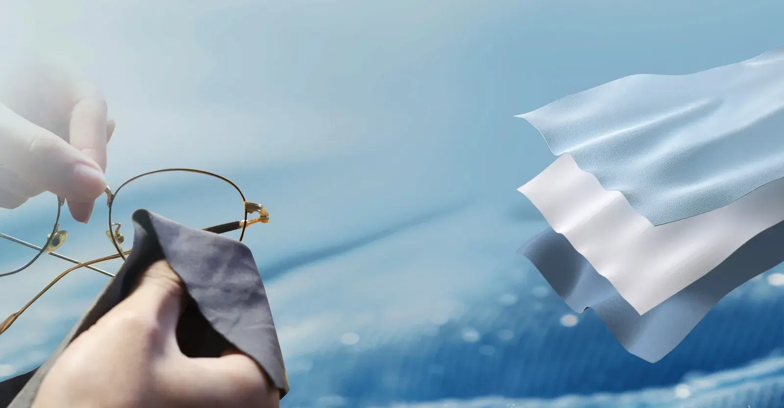 Cleaning eyeglasses with a Kingda superfine microfiber cloth