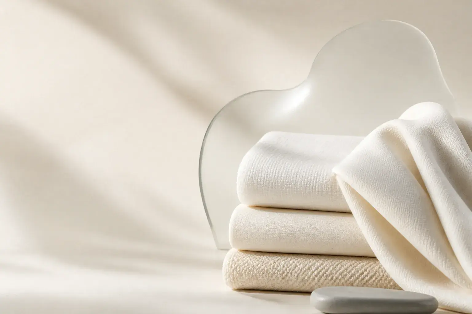 Folded ivory microfiber fabric in soft studio light