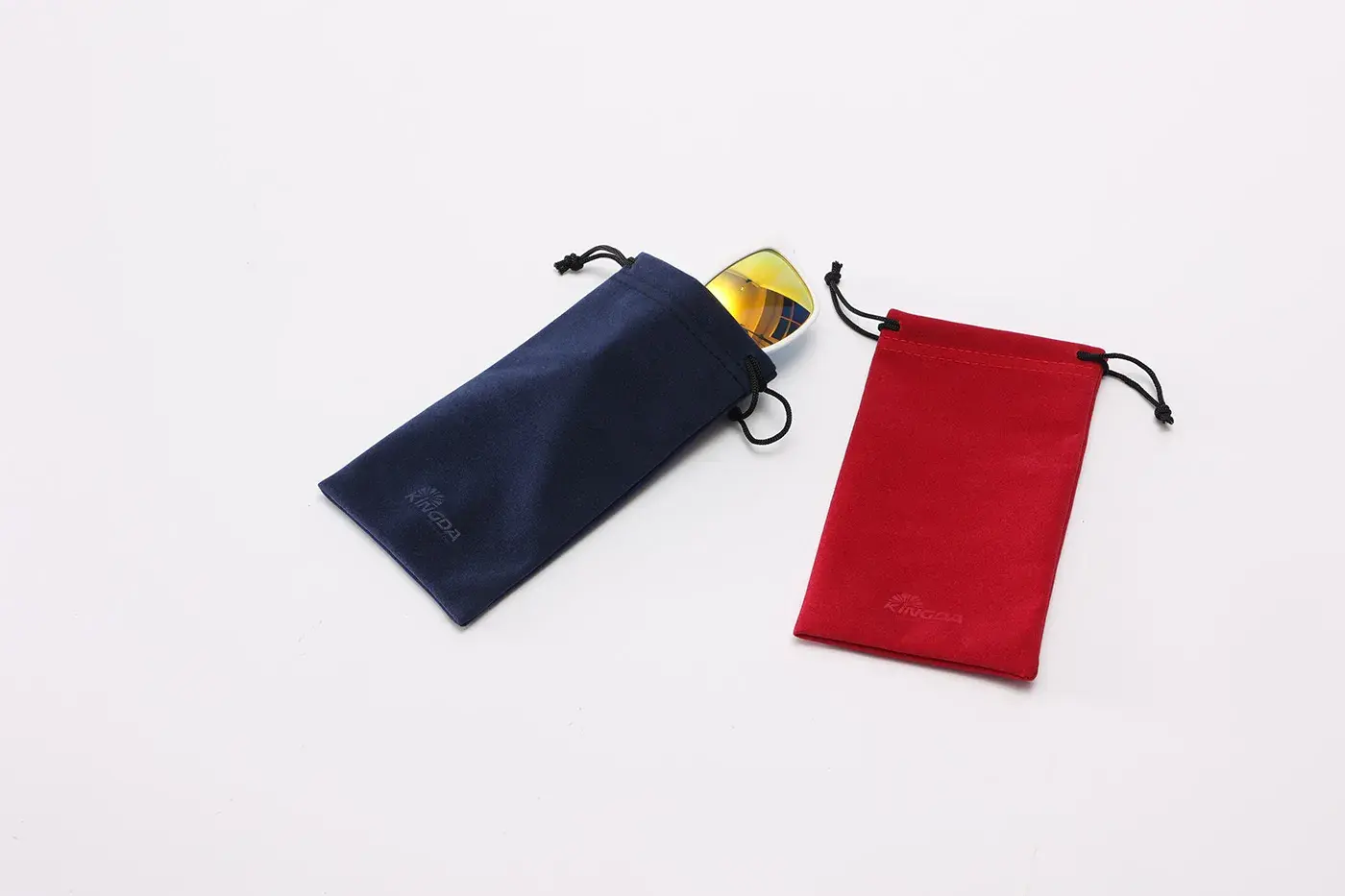 Blind-embossed flocked microfiber pouch for eyeglasses