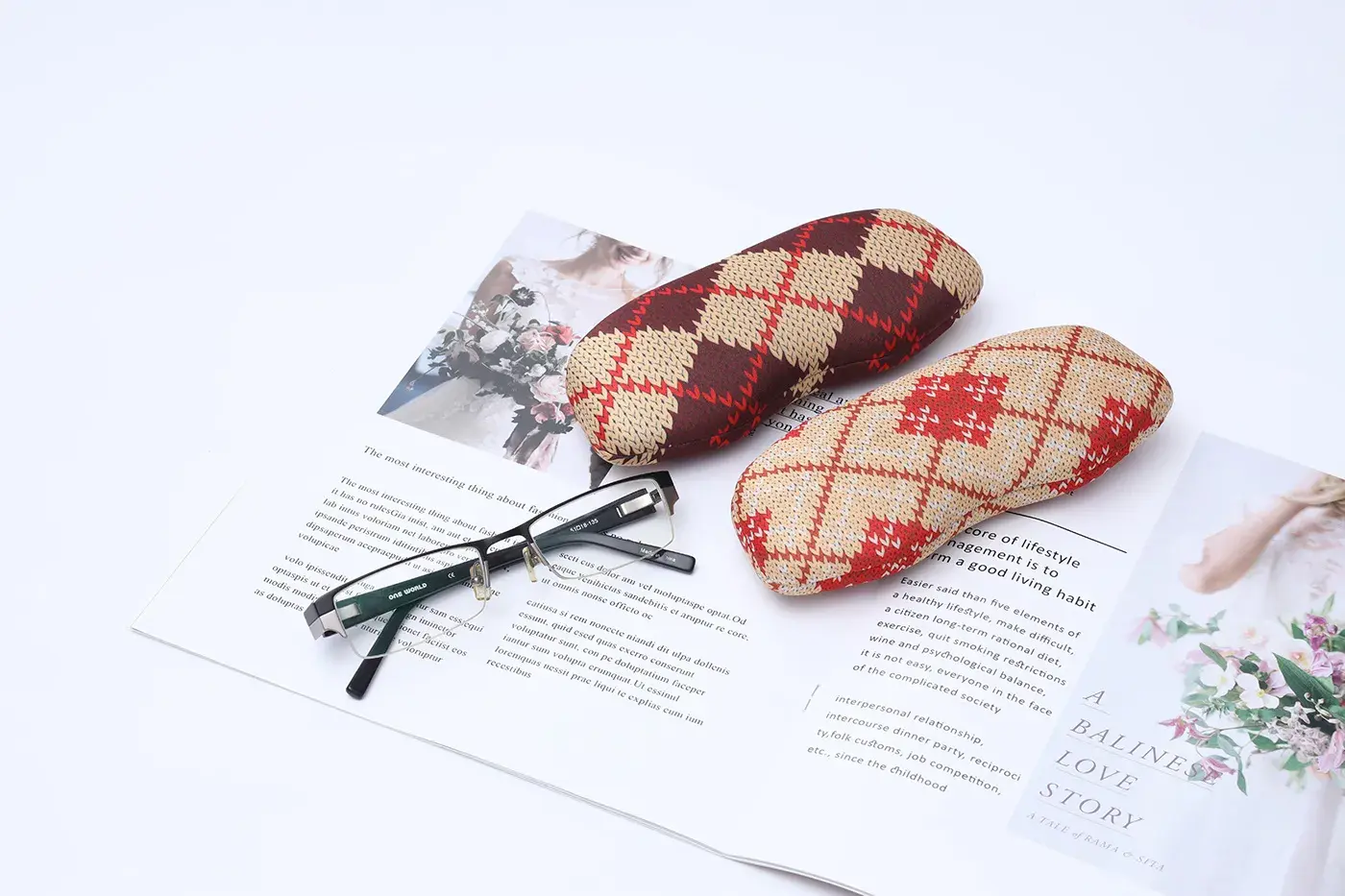 Custom hard eyeglass case with microfiber lining and printed fabric cover
