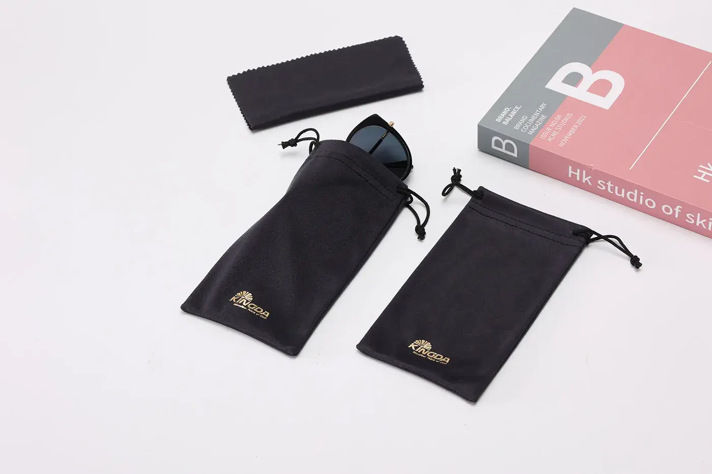 Gold-foil printed microfiber cleaning cloth and pouch set